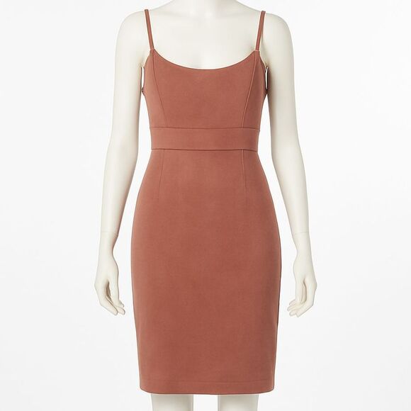 Feminine Bodycon Slip Dress BCBGMAXAZRIA Rust Faux Suede Spaghetti Strap NWT L - Picture 3 of 13